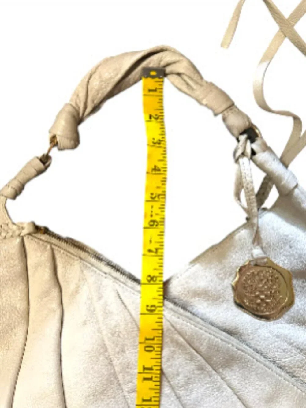 Vince Camuto Pebbled Leather Hobo Bag Ivory Gold Medallion Purse